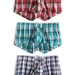 Mens Plaid Front Pouch Boxer Shorts