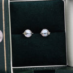 Vintage Silver Rose Moonstone Earrings