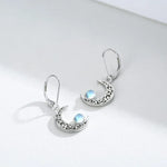 Celestial Silver Moonstone Crescent Earrings