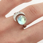 Silver Crescent Moon Moonstone Ring