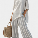 Griselda | Elegant Asymmetrical Blouse & Striped Pants