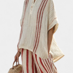 Tahlia | Sophisticated Textured Red-Stripe Top & Linen Pants