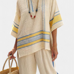 Jaxmere | Comfortable Blue-Yellow Mediterranean Top & Linen Pants