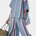 Faelith | Elegant Mauve Pastel Top & Striped Linen Pants