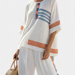 Aliyah | Sophisticated Blue-Orange Striped Top & Pants