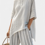 Talvora | Elegant Asymmetrical Blouse & Striped Pants