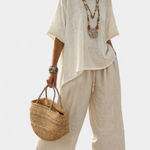 Drevon | Comfortable Minimalist Raw Blouse & Wide-Leg Pants