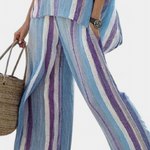 Neely | Elegant Mauve Pastel Top & Striped Linen Pants