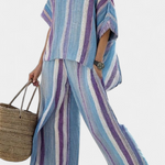 Neely | Elegant Mauve Pastel Top & Striped Linen Pants