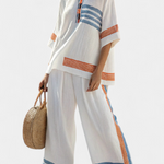 Marcellin | Sophisticated Blue-Orange Striped Top & Pants