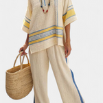 Paisleigh | Comfortable Blue-Yellow Mediterranean Top & Linen Pants