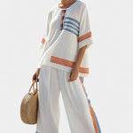 Aliyah | Sophisticated Blue-Orange Striped Top & Pants