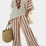 Mercy | Elegant Rustic Striped Top & Cream Linen Pants