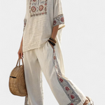 Tameric | Sophisticated Embroidered Raw Blouse & Wide Pants