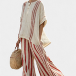 Tahlia | Sophisticated Textured Red-Stripe Top & Linen Pants
