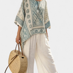 Quinley | Comfortable Printed Blouse & Wide-Leg White Pants