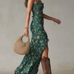 Zara | Bohemian Floral Ruched Maxi Dress with Side Slit