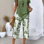 Casual Leaf Print Two Piece Set