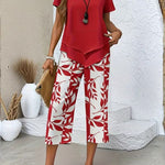 Christen | Casual Leaf Print Two-Piece Set