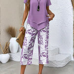 Casual Leaf Print Two Piece Set