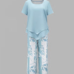 Casual Leaf Print Two Piece Set