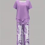 Casual Leaf Print Two Piece Set