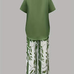 Casual Leaf Print Two Piece Set