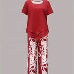 Christen | Casual Leaf Print Two-Piece Set