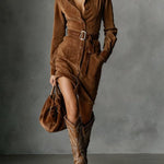 Wrenley | Suede Belted Shirt Dress