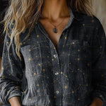 Night Sky And Star Pattern Printed Women's Casual Long Sleeve Comfortable Cotton Shirt