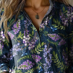 Lavender Repeat Pattern Printed Women's Casual Long Sleeve Comfortable Cotton Shirt