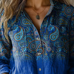 Elegant Paisley Pattern Printed Women's Casual Long Sleeve Comfortable Cotton Shirt
