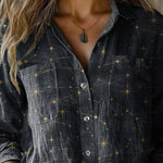 Night Sky And Star Pattern Printed Women's Casual Long Sleeve Comfortable Cotton Shirt
