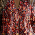 Women's Vintage Lovely Floral Art Print Casual Long Sleeve Comfortable Cotton Shirt