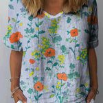 Clara – Floral Linen Floral Art Print Shirt
