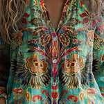 Women's Vintage Lovely Floral Art Print Casual Long Sleeve Comfortable Cotton Shirt