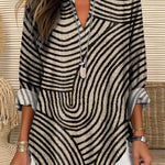 Women's Vintage Hand Drawn Circle Line Print Casual Linen V-neck Shirt