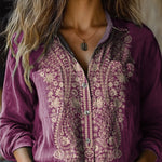 Ethnic Style Floral Pattern Printed Women's Casual Long Sleeve Comfortable Cotton Shirt