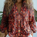 Women's Vintage Lovely Floral Art Print Casual Long Sleeve Comfortable Cotton Shirt