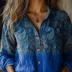 Elegant Paisley Pattern Printed Women's Casual Long Sleeve Comfortable Cotton Shirt