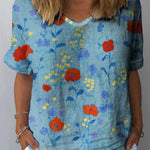 Clara – Floral Linen Floral Art Print Shirt