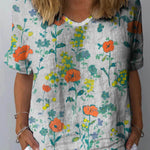 Clara – Floral Linen Floral Art Print Shirt