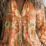 Women's Vintage Lovely Floral Art Print Casual Long Sleeve Comfortable Cotton Shirt