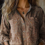 Women's Vintage Art Print Casual Long Sleeve Comfortable Cotton Shirt