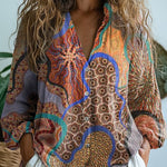 Ethnic Style Tribal Pattern Printed Women's Casual Long Sleeve Comfortable Cotton Shirt