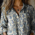Vintage Floral Pattern Printed Women's Casual Long Sleeve Comfortable Cotton Shirt