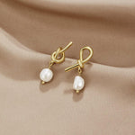 Knotted Gold Freshwater Pearl Earrings