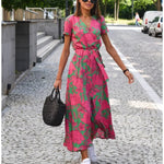 Miriam | Sunset Stroll V-Neck Slit Print Dress