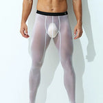 Men's Ice Silk Full Transparent Sexy Fitness Pants Sports Tights
