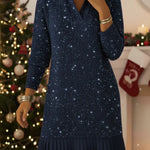 Elegant Polo Neck Shimmering Knit Dress